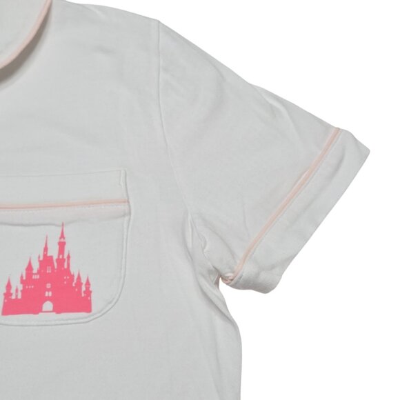 Disney Parks Pajama Top Womens Small White Pink Castle Stretch Sleepwear Shirt - Picture 9 of 13